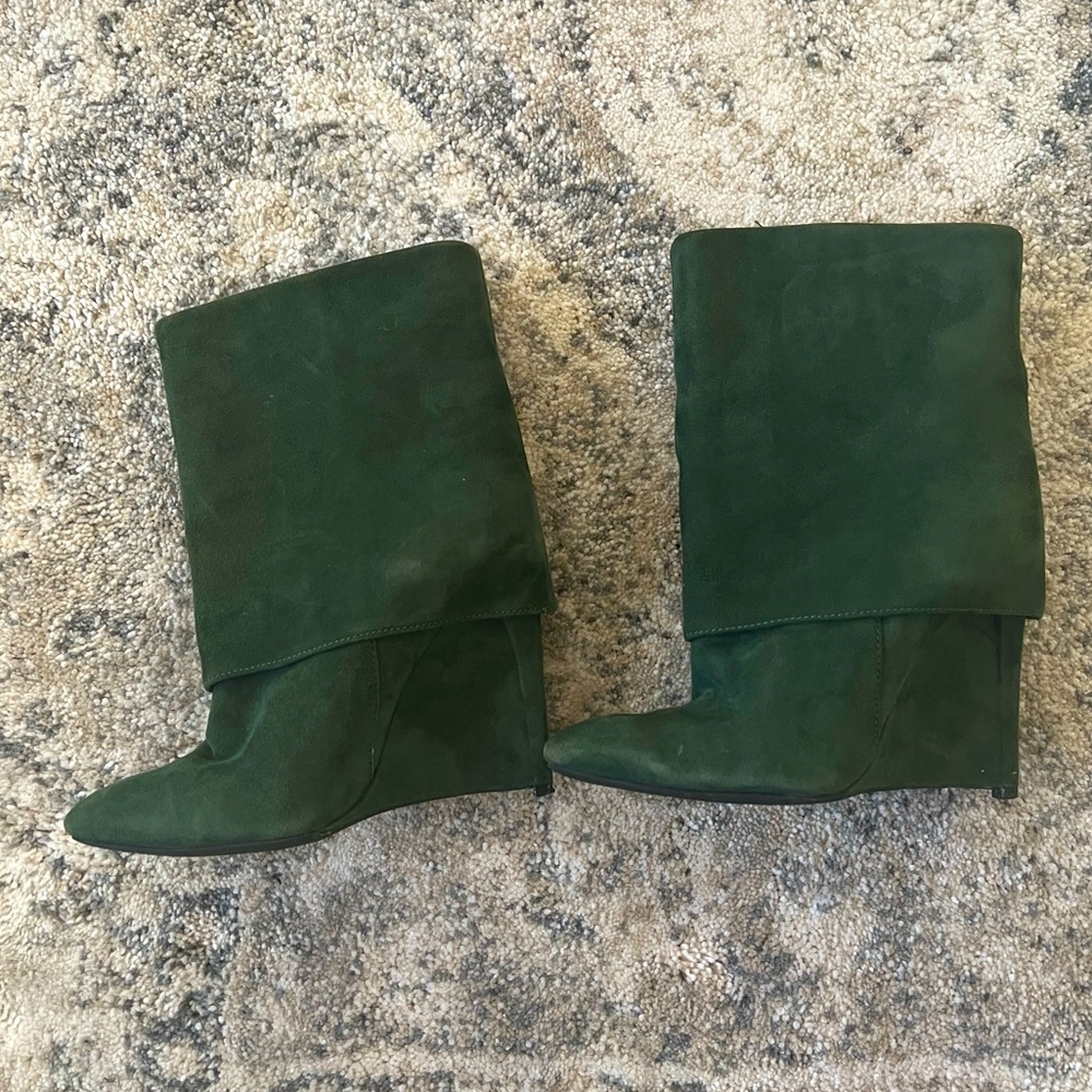 Unique Givenchy inspired dark green suede boots.